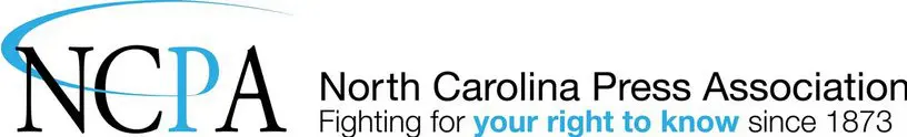 Logo of the North Carolina Press Association with the tagline, "Fighting for your right to know since 1873," in black and blue text.