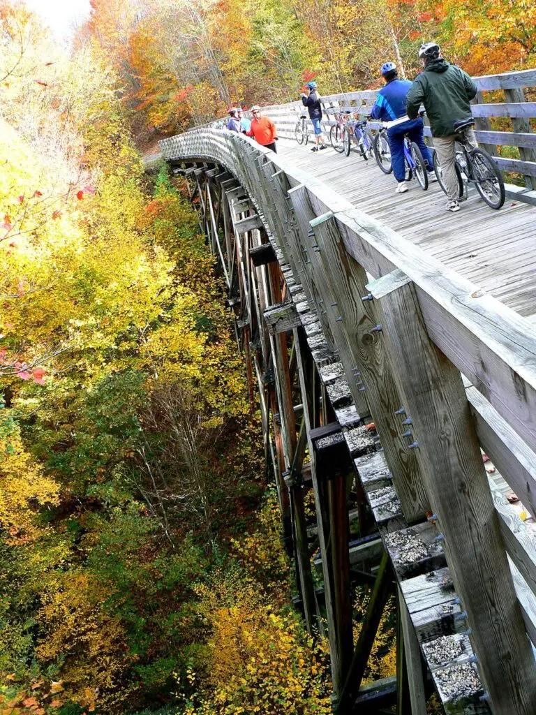 Cyclists on the Virginia Creeper Trail Bridge.