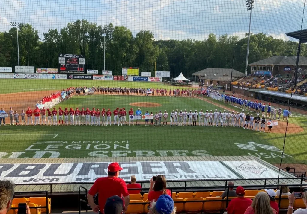 All the competing teams on the field before the American Legion World Series.