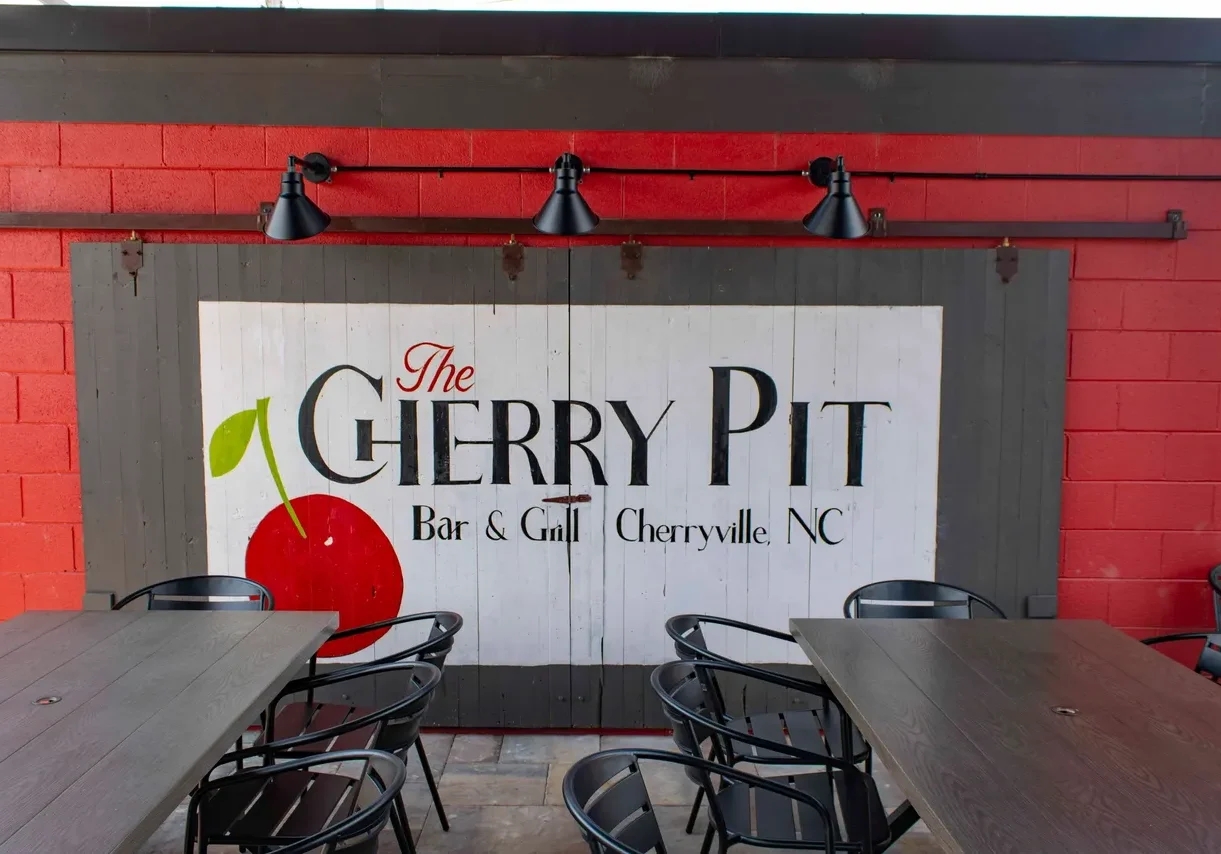 The Cherry Pit Bar and Grill sign.